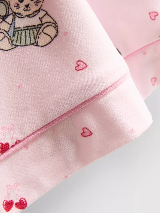 Tryckt pyjamasar i teddy-stil, boyfriend-modell, kort modell