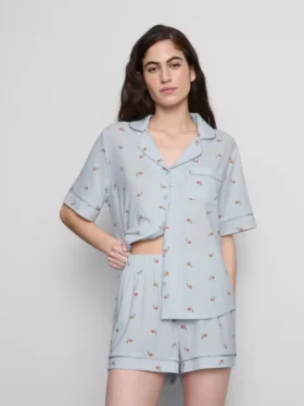 Tryckta korta boyfriend-stilens pyjamasar