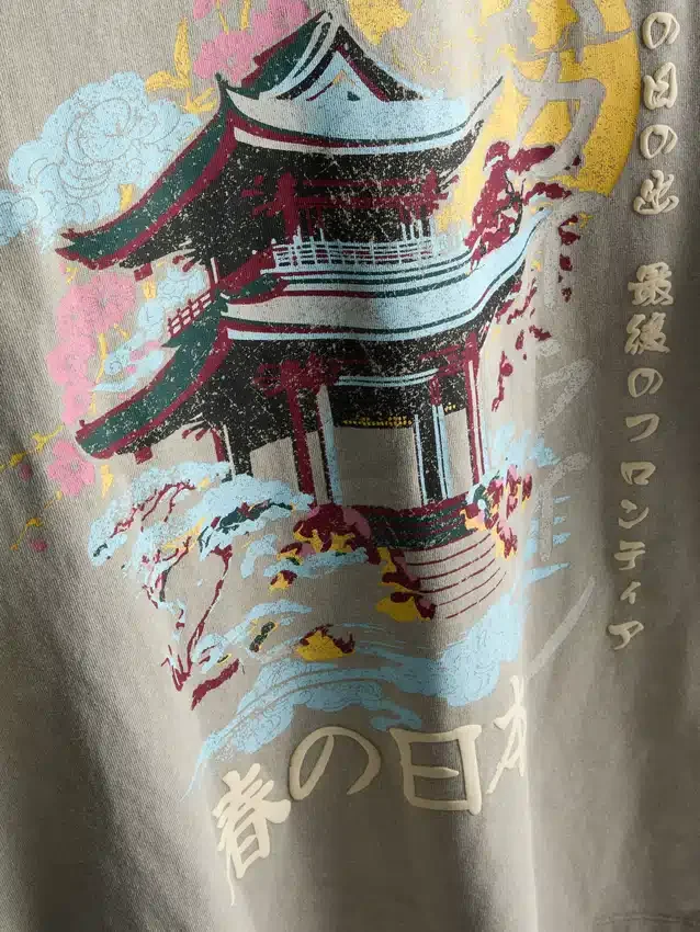 Tvättad T-shirt med japanskt tryck