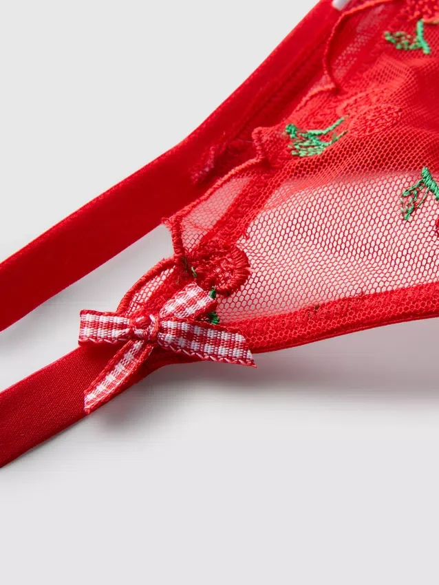 Underklädesset i mesh med broderade körsbär