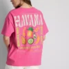 Överdimensionerad T-shirt i havannafärg med grafiskt tryck, med hög bomullsandel