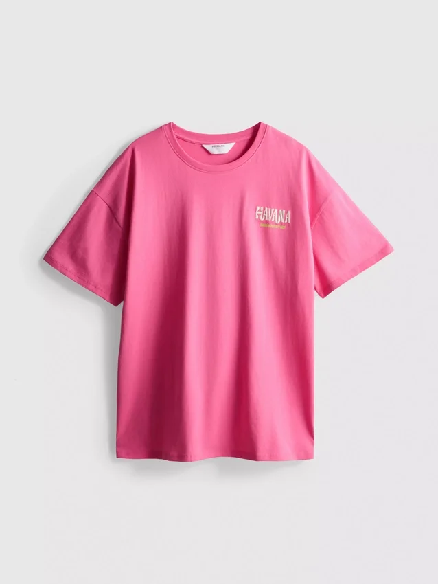 Överdimensionerad T-shirt i havannafärg med grafiskt tryck, med hög bomullsandel